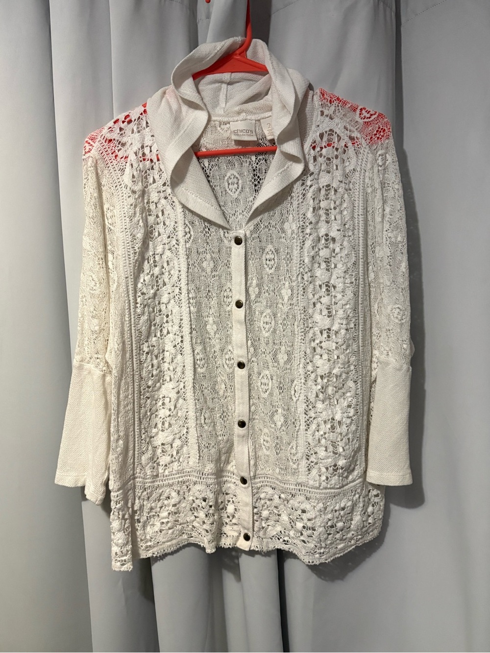 Chico's White Crochet Button-Front Cardigan Top Has stain